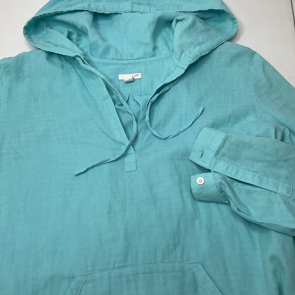 J Jill Hooded Pullover Top Womens M Turquoise Boho Lightweight‎ Cotton LS Travel - Picture 3 of 6